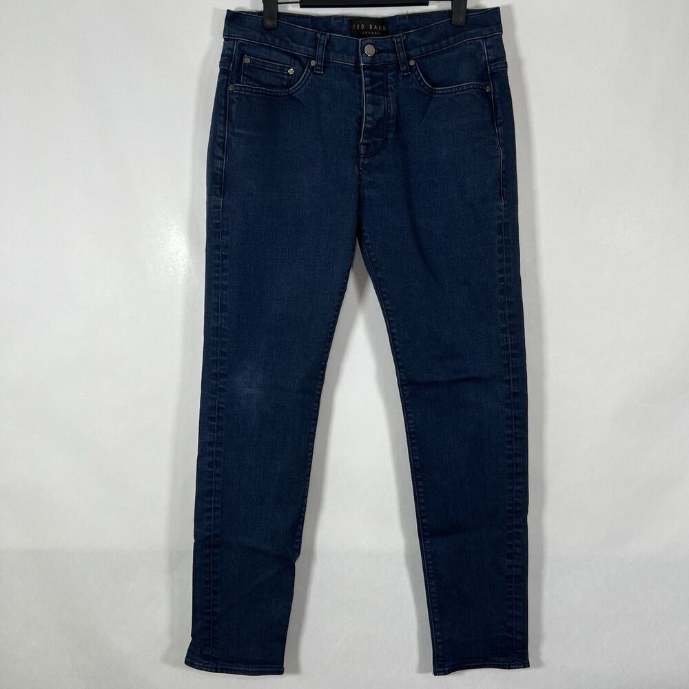 Ted Baker Button Fly Denim Jeans Mens Size 32R 32x32 Blue Dark Wash Straight Leg